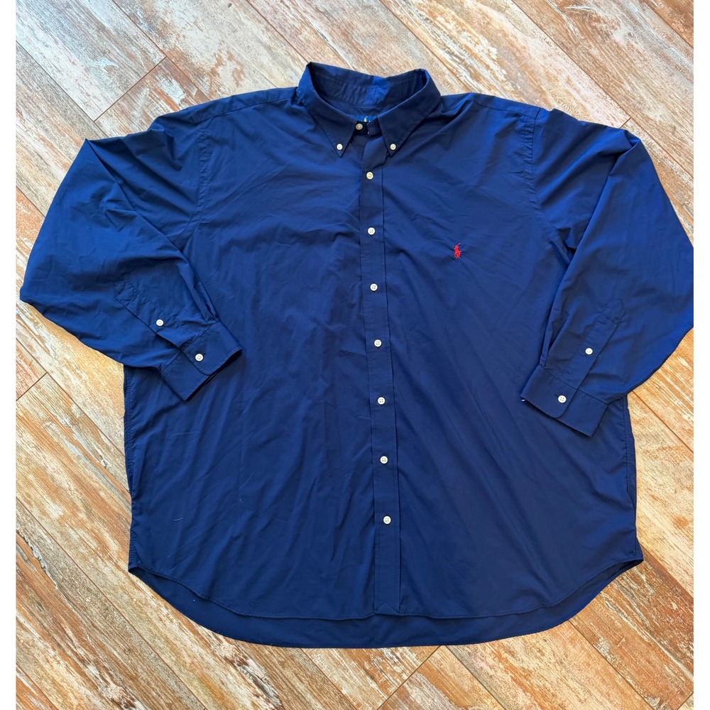 Polo Ralph Lauren Performance Mens 3XB Blue Button Down Shirt Red Pony Big Tall